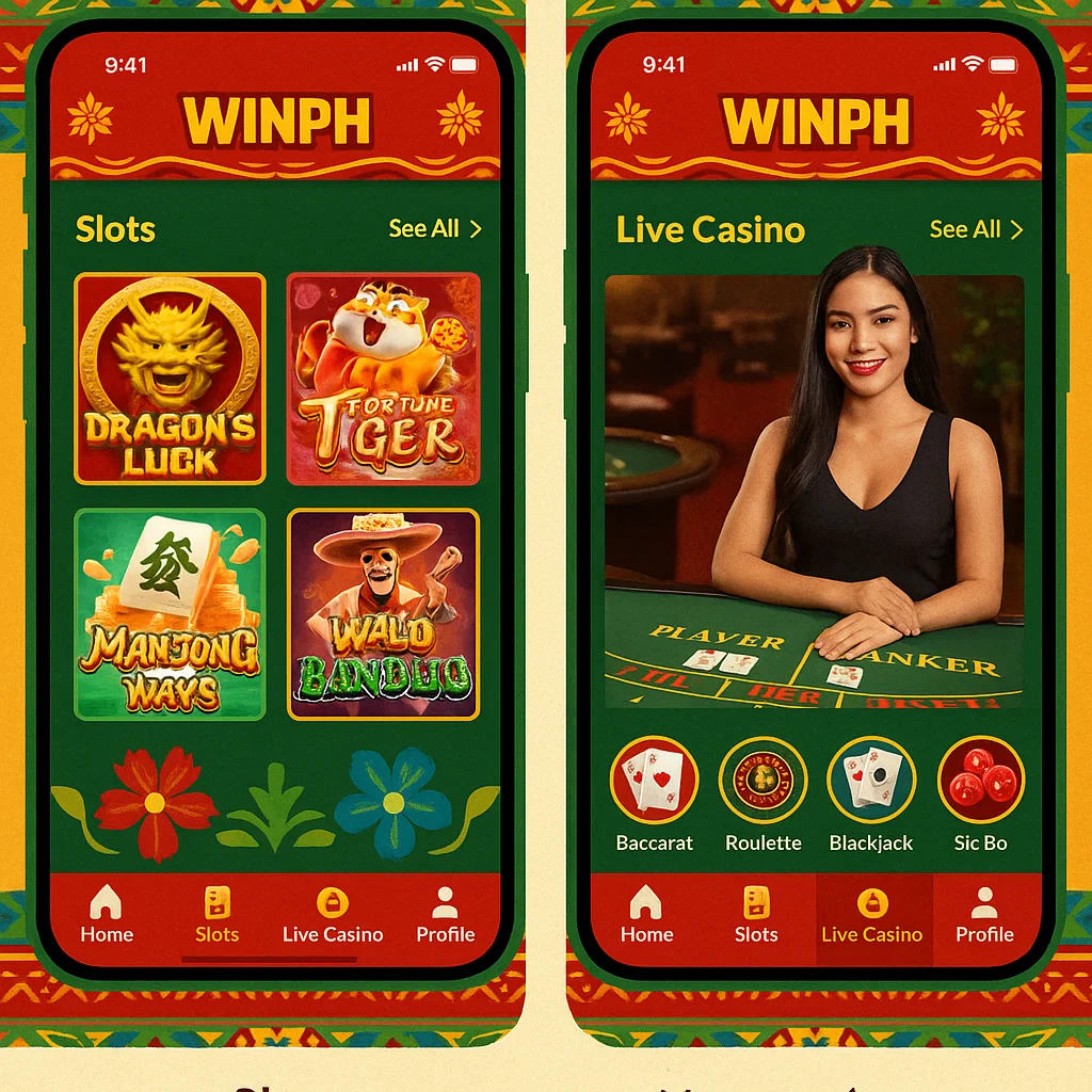 Preview of WinPH slots and live casino games